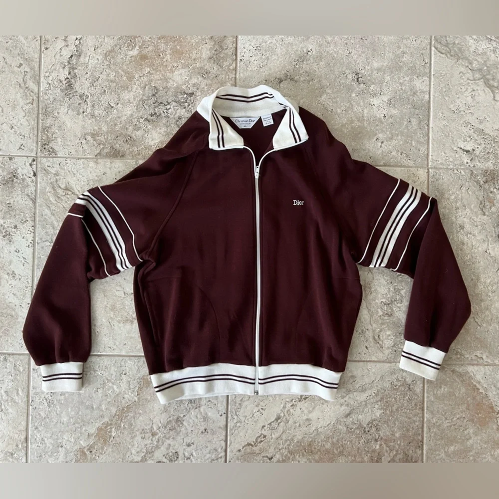 Christian Dior Vintage Monsieur Vintage Zip-Up Track Jacket in Burgundy, size XL